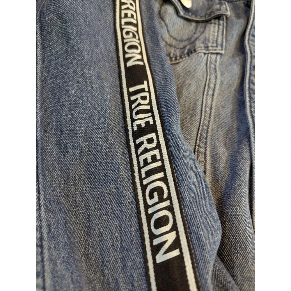 True Religion Denim Jacket XL Blue Logo Tape Sleeves NWOT Minor Flaw Y2K...